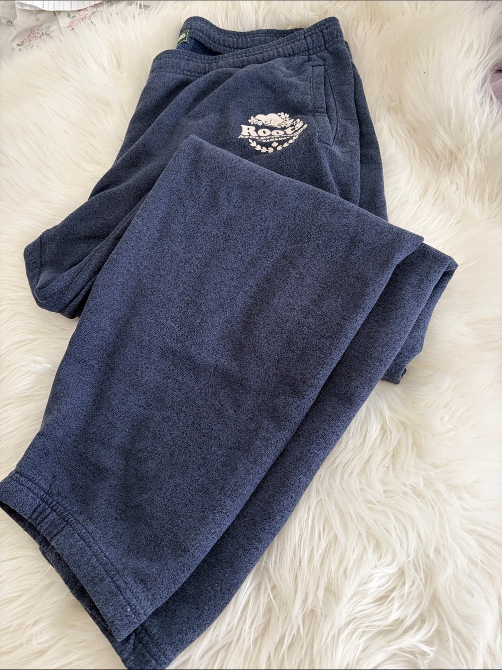 Roots  Dark Navy Sweatpants with Logo as is small pin hole